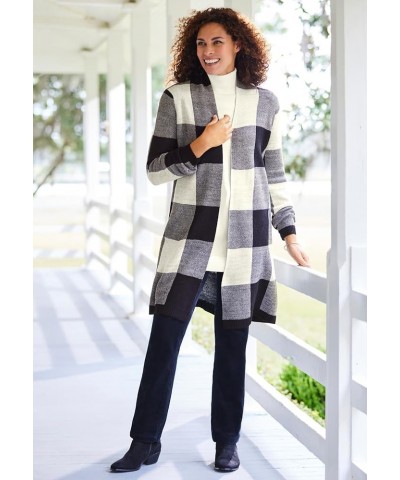 Women's Plus Size Jacquard Open Front Duster Sweater Ivory Buffalo Plaid $20.50 Sweaters