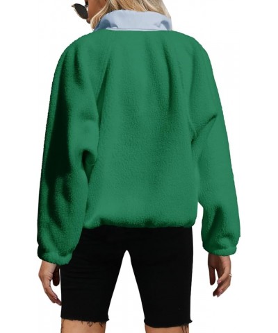 Womens Fuzzy Fleece Pullover Sherpa Sweatshirt Long Sleeve Button Down Sweater Jacket with Pockets Green Blue $29.49 Jackets