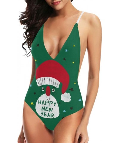 Christmas Santa Claus and Reindeer V-Neck Women Lacing Backless One-Piece Swimsuit Bathing Suit XS-3XL Design 14 $10.99 Swims...