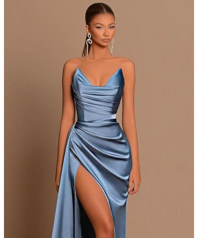 Mermaid Satin Prom Dresses Long with Slit Bridesmaid Dresses V Neck Strapless Women’s Formal Evening Gowns Blush Pink $35.77 ...