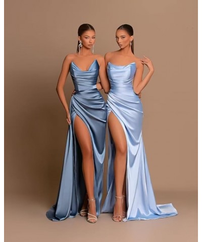 Mermaid Satin Prom Dresses Long with Slit Bridesmaid Dresses V Neck Strapless Women’s Formal Evening Gowns Blush Pink $35.77 ...