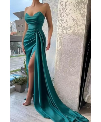 Mermaid Satin Prom Dresses Long with Slit Bridesmaid Dresses V Neck Strapless Women’s Formal Evening Gowns Blush Pink $35.77 ...