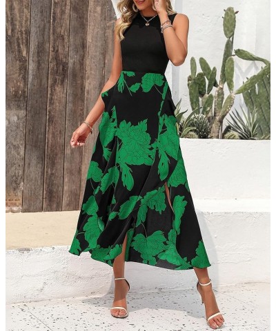 Women Casual Sleeveless Summer Dresses 2023 Spring Crewneck Patchwork Boho Floral Ruffle Cocktail Party Midi Dress Big Floral...