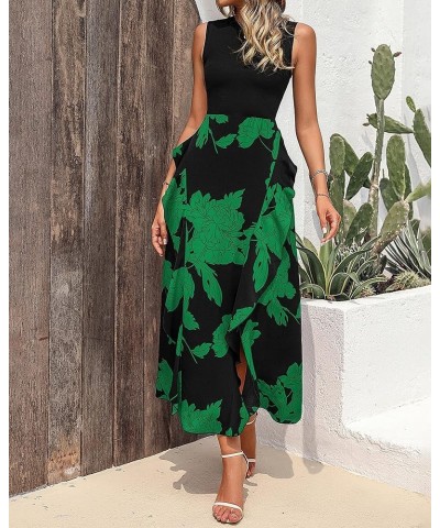 Women Casual Sleeveless Summer Dresses 2023 Spring Crewneck Patchwork Boho Floral Ruffle Cocktail Party Midi Dress Big Floral...