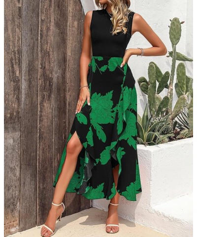 Women Casual Sleeveless Summer Dresses 2023 Spring Crewneck Patchwork Boho Floral Ruffle Cocktail Party Midi Dress Big Floral...