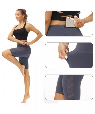 Women's Mesh Leggings Yoga Pants with Pocket, Non See-Through Capri High Waisted Tummy Control 4 Way Stretch 121-blue $15.11 ...