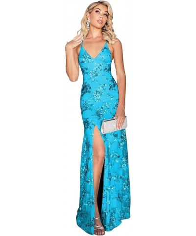 Spaghetti Straps Sequin Prom Dresses Mermaid Tulle Formal Party Dresses Backless Evening Gowns Ocean Blue $40.04 Dresses