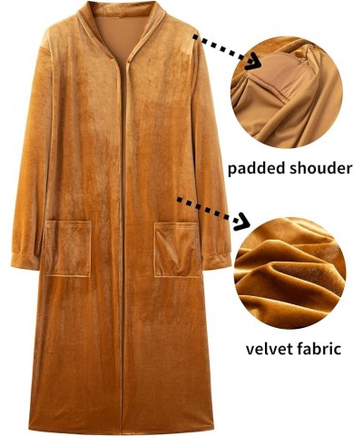 Women's Long Velvet Cardigan Jacket Open Front Lapel Velvet Cardigan Outwear with Lining 02 Brown $22.00 Sweaters