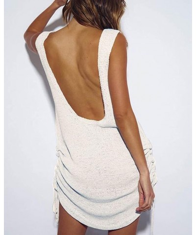 Womens Crochet Cover Up Scoop Neck Beach Tank Dress Sexy Backless Swim Cover Ups Beige $18.55 Swimsuits