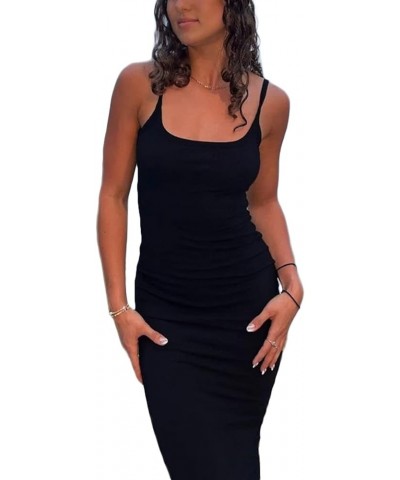 Y2k Maxi Bodycon Dress Women Sexy Spaghetti Strap Sleeveless Slim Fitted Slip Long Basic Going Out Cami Dupes Dress Black Bac...