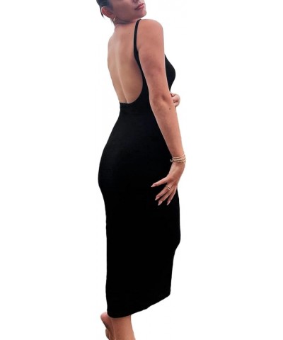 Y2k Maxi Bodycon Dress Women Sexy Spaghetti Strap Sleeveless Slim Fitted Slip Long Basic Going Out Cami Dupes Dress Black Bac...