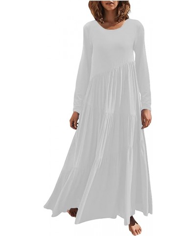 Casual Dresses for Women 2023 Long Sleeve V Neck Loose Fitted Plain Flowy Maxi Tiered Dress E-white $17.91 Sweaters