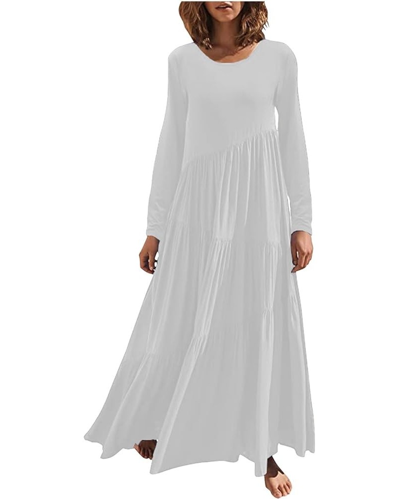 Casual Dresses for Women 2023 Long Sleeve V Neck Loose Fitted Plain Flowy Maxi Tiered Dress E-white $17.91 Sweaters