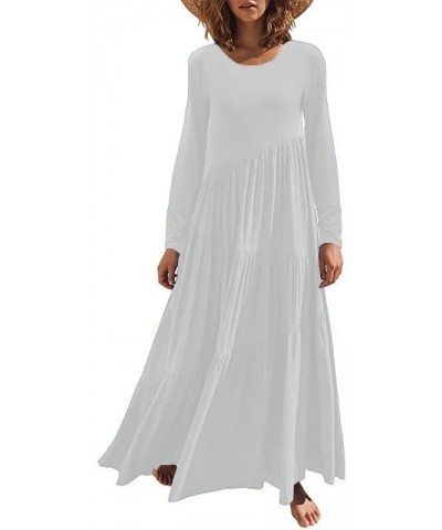 Casual Dresses for Women 2023 Long Sleeve V Neck Loose Fitted Plain Flowy Maxi Tiered Dress E-white $17.91 Sweaters