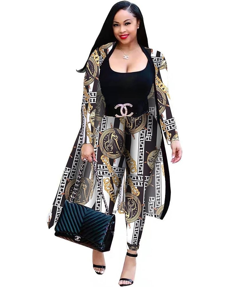 Women 2 Piece Outfits Floral Printed Long Sleeves Open Front Cardigan Overcoat Cover Up Leggings Pants Sets White $19.79 Suits