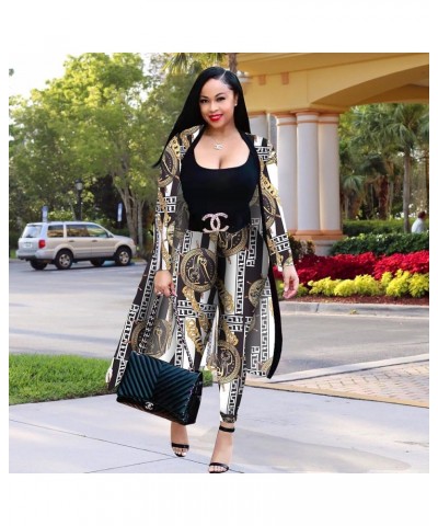 Women 2 Piece Outfits Floral Printed Long Sleeves Open Front Cardigan Overcoat Cover Up Leggings Pants Sets White $19.79 Suits