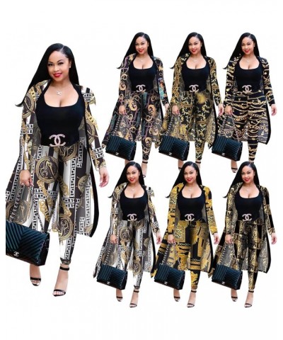 Women 2 Piece Outfits Floral Printed Long Sleeves Open Front Cardigan Overcoat Cover Up Leggings Pants Sets White $19.79 Suits