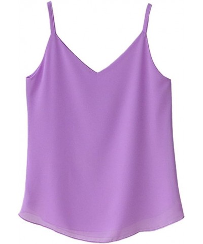 Chiffon Double-Layers Loose Spaghetti Cami Shirt Vest Tank Top Violet $12.11 Tanks