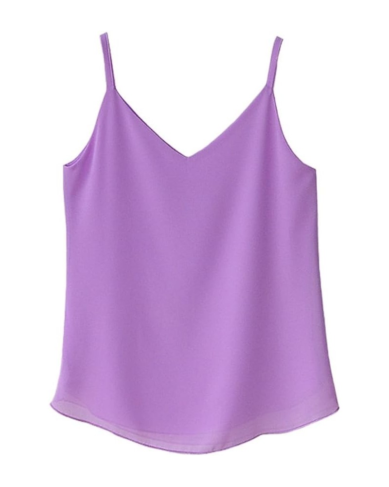 Chiffon Double-Layers Loose Spaghetti Cami Shirt Vest Tank Top Violet $12.11 Tanks