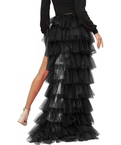 Women Tulle Tutu Long Skirts See-Through Layered Ruffled Slit Mesh Princess Skirt Cocktail Party Beach Skirts Black $7.99 Skirts