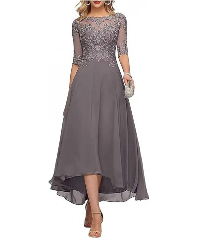 Mother of The Bride Dresses Women's Tea Length Bridesmaid Dress Short Sleeves Formal Evening Party Gowns for Wedding Light Bl...