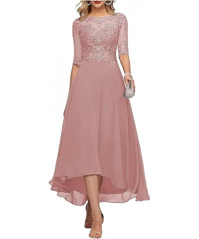 Mother of The Bride Dresses Women's Tea Length Bridesmaid Dress Short Sleeves Formal Evening Party Gowns for Wedding Light Bl...