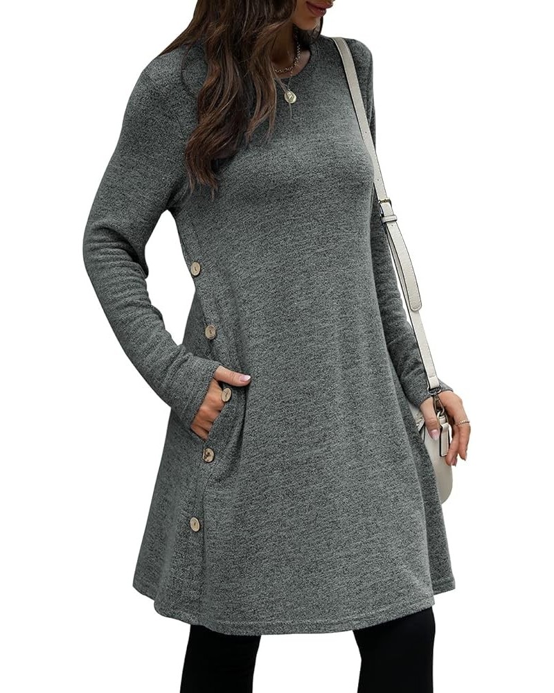 Women's Long Sleeve Winter Dresses with Pockets Side Button Casual Sweaters Dark Grey $14.85 Sweaters