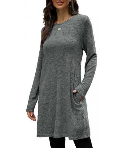 Women's Long Sleeve Winter Dresses with Pockets Side Button Casual Sweaters Dark Grey $14.85 Sweaters