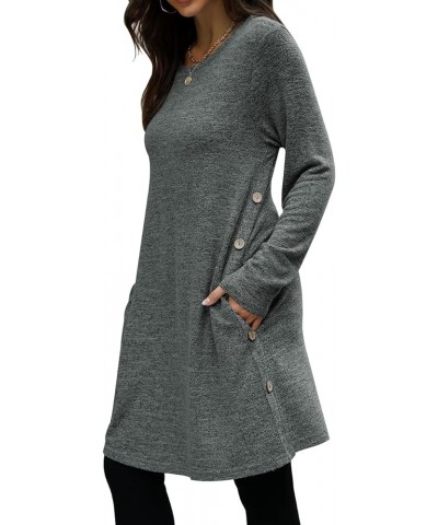 Women's Long Sleeve Winter Dresses with Pockets Side Button Casual Sweaters Dark Grey $14.85 Sweaters