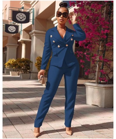 Women 2 Piece Outfits Suits Set Long Sleeve Button Blazer High Waisted Pants Jumpsuit for Business Work Blue $31.31 Suits