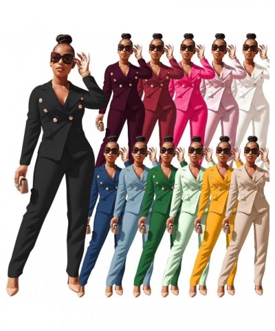 Women 2 Piece Outfits Suits Set Long Sleeve Button Blazer High Waisted Pants Jumpsuit for Business Work Blue $31.31 Suits