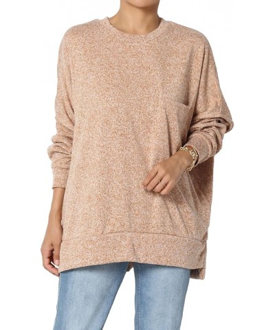 Women's Oversized Soft Blushed Knit Pocket Long Sleeve Pullover Sweater Top Melange Almond $17.35 Sweaters