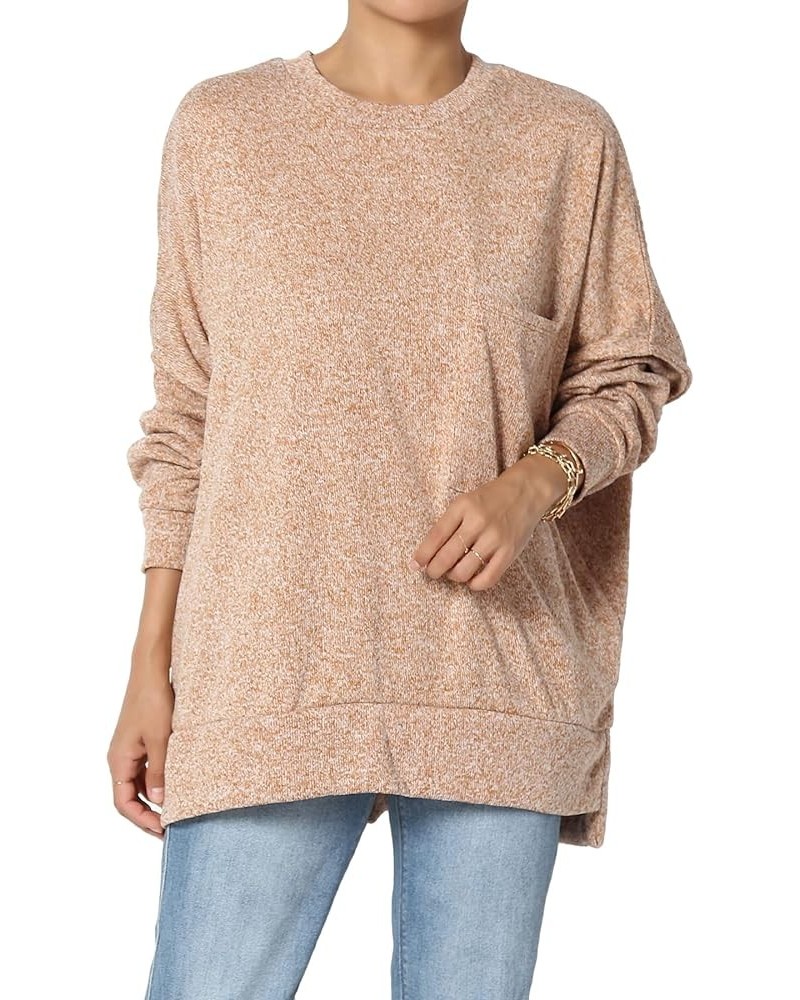 Women's Oversized Soft Blushed Knit Pocket Long Sleeve Pullover Sweater Top Melange Almond $17.35 Sweaters