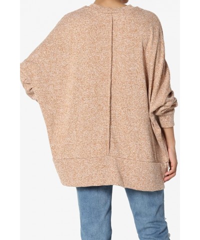 Women's Oversized Soft Blushed Knit Pocket Long Sleeve Pullover Sweater Top Melange Almond $17.35 Sweaters