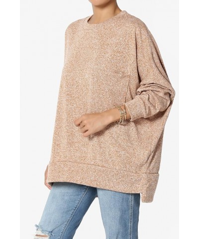 Women's Oversized Soft Blushed Knit Pocket Long Sleeve Pullover Sweater Top Melange Almond $17.35 Sweaters