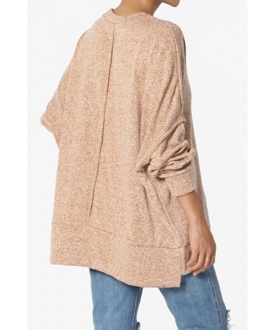 Women's Oversized Soft Blushed Knit Pocket Long Sleeve Pullover Sweater Top Melange Almond $17.35 Sweaters