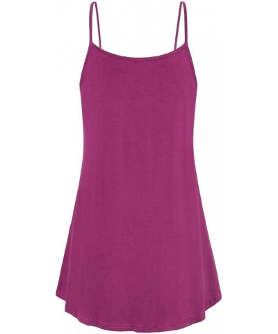 Women's Summer Button V Neck Pleated Spaghetti Strap Camisole Tank Tops (M-3XL) Magenta $10.50 Tanks