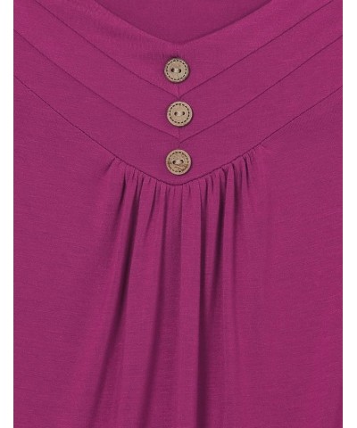 Women's Summer Button V Neck Pleated Spaghetti Strap Camisole Tank Tops (M-3XL) Magenta $10.50 Tanks