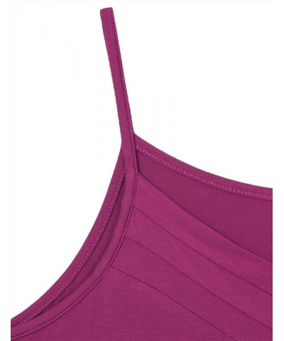 Women's Summer Button V Neck Pleated Spaghetti Strap Camisole Tank Tops (M-3XL) Magenta $10.50 Tanks