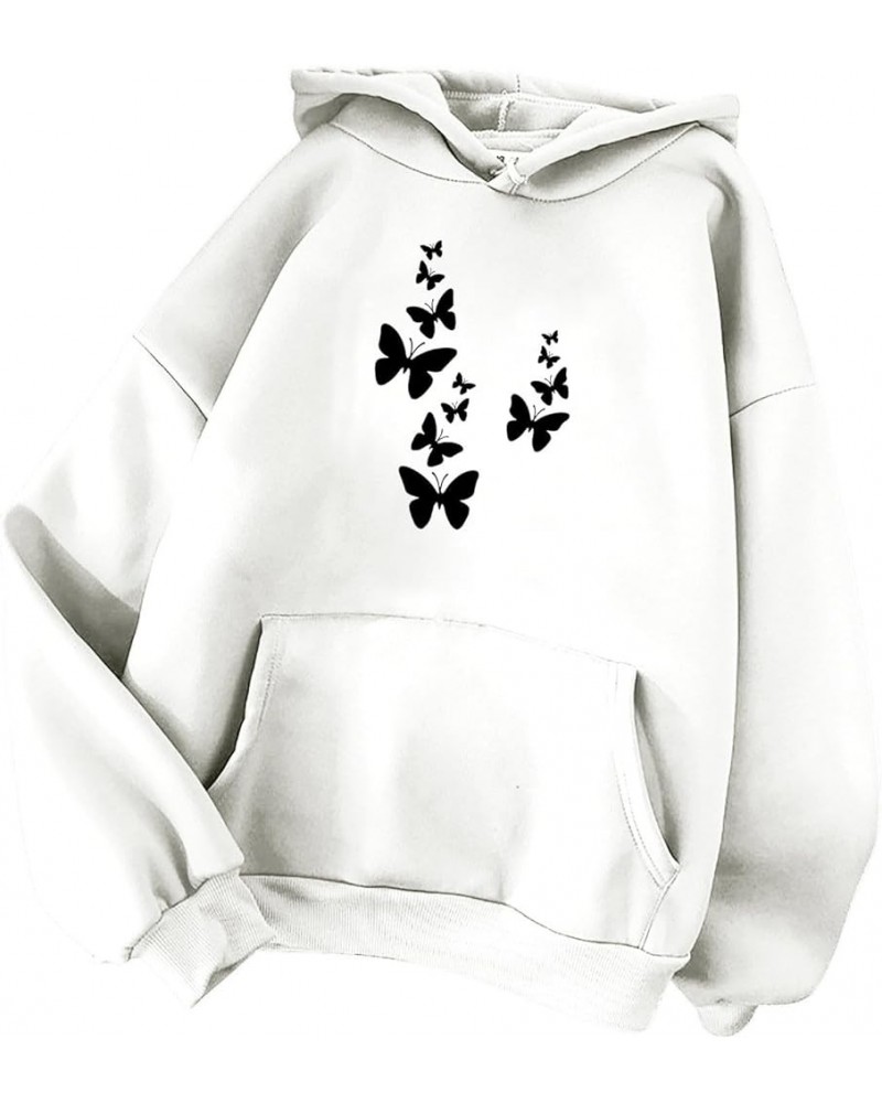 Womens Fashion Sweatshirt 2023 Long Sleeve Butterfly Graphic Drawstring Cute Pullover Hoodies Slim Casual Shirts with Pocket ...