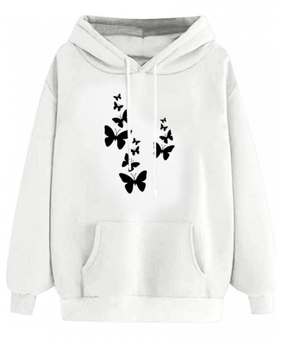 Womens Fashion Sweatshirt 2023 Long Sleeve Butterfly Graphic Drawstring Cute Pullover Hoodies Slim Casual Shirts with Pocket ...