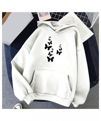 Womens Fashion Sweatshirt 2023 Long Sleeve Butterfly Graphic Drawstring Cute Pullover Hoodies Slim Casual Shirts with Pocket ...