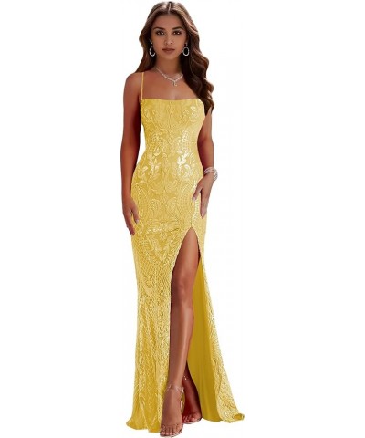 Women's Mermaid Sequin Dress Prom Gown Long Evening Dresses with Slit Spaghetti Straps Backless Cocktail Dress Yellow $29.90 ...