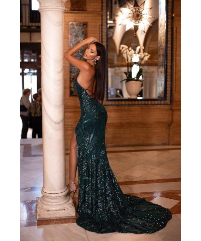 Women's Mermaid Sequin Dress Prom Gown Long Evening Dresses with Slit Spaghetti Straps Backless Cocktail Dress Yellow $29.90 ...