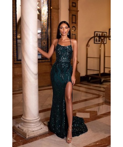 Women's Mermaid Sequin Dress Prom Gown Long Evening Dresses with Slit Spaghetti Straps Backless Cocktail Dress Yellow $29.90 ...