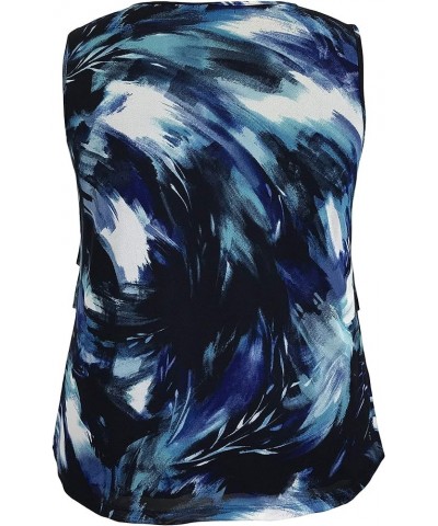 Women and Plus Size Printed Mesh Ruffle Tank (Small-5X) Navy Paint Tank $12.17 Tanks