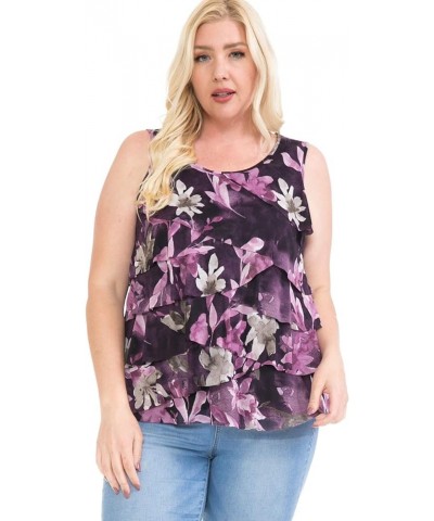 Women and Plus Size Printed Mesh Ruffle Tank (Small-5X) Navy Paint Tank $12.17 Tanks