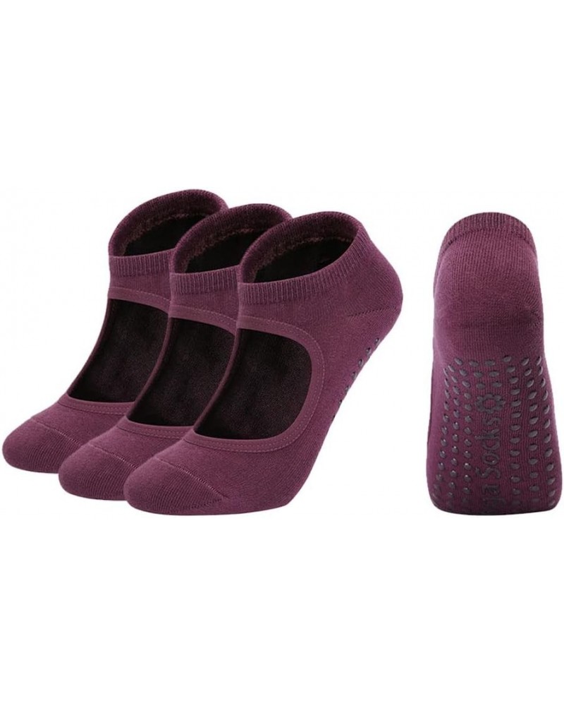 Yoga Socks Non Slip Skid Socks for Pilates Socks Ballet Socks 4 Pairs for Women Dark Purple $13.04 Activewear