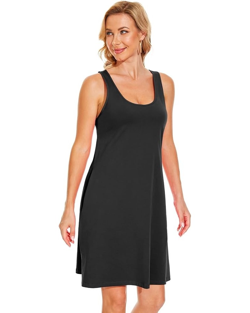 Dress with Built in Bra Tank Dress for Women Sleeveless Cotton Beach Summer Dress Black $13.20 Dresses