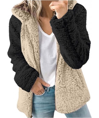 Teddy Jacket for Women Sherpa Zipped Hoodie Color Block Long Sleeve Soft Casual Lounge Outerwear Khaki 4 $9.54 Jackets